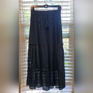 Women's Navy Blue Circle Skirt with Metallic Thread